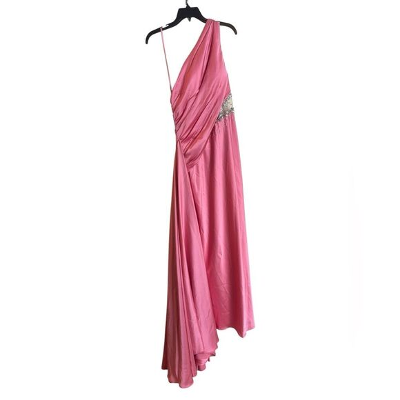Mac Duggal Coral Pink One Shoulder Embellished Satin Gown Dress 2210 Size 4 NEW - Picture 5 of 9